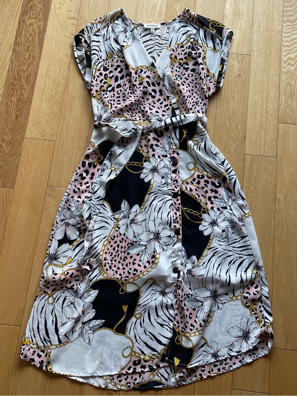 Monteau Pink Floral Leopard Dress